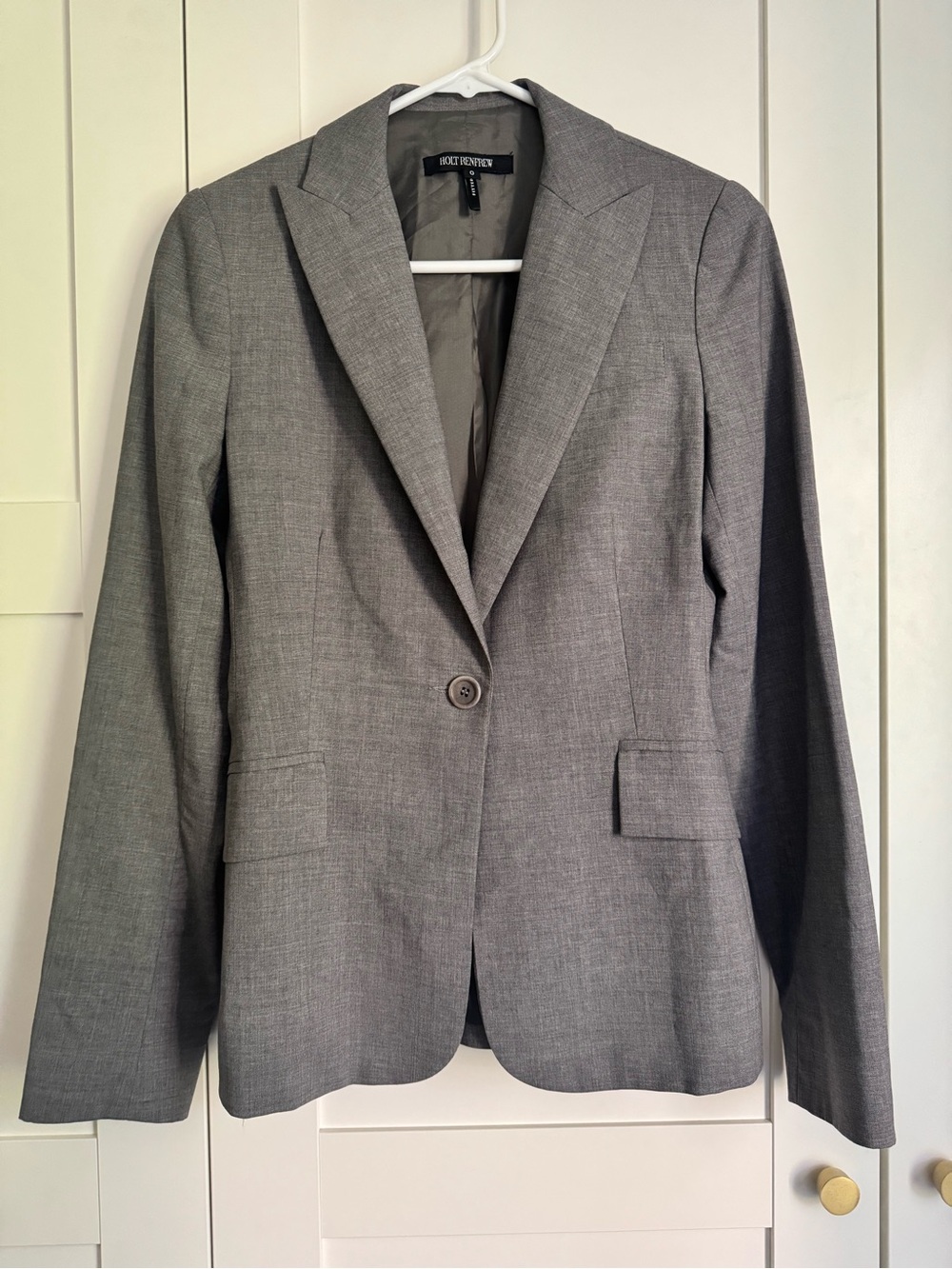 Vintage Holt Renfrew Petite Grey Tailored Blazer Size 0 Timeless Office Chic